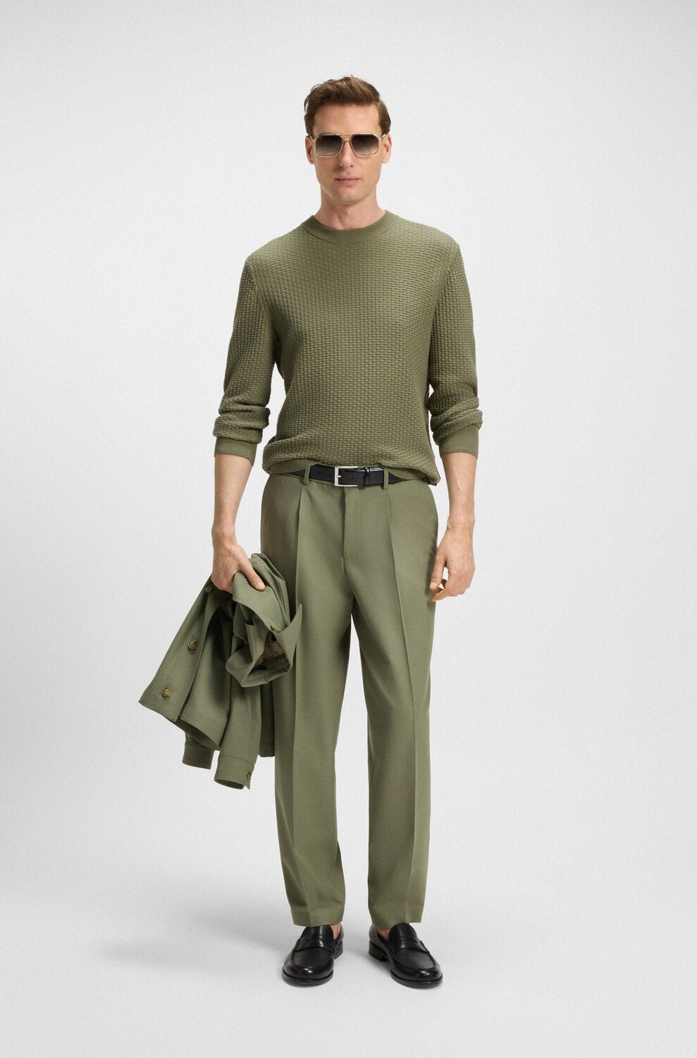 BOSS Regular Fit Trui Ronde Hals – Groen-100% katoen-HEREN TRUIEN & VESTEN-Groen