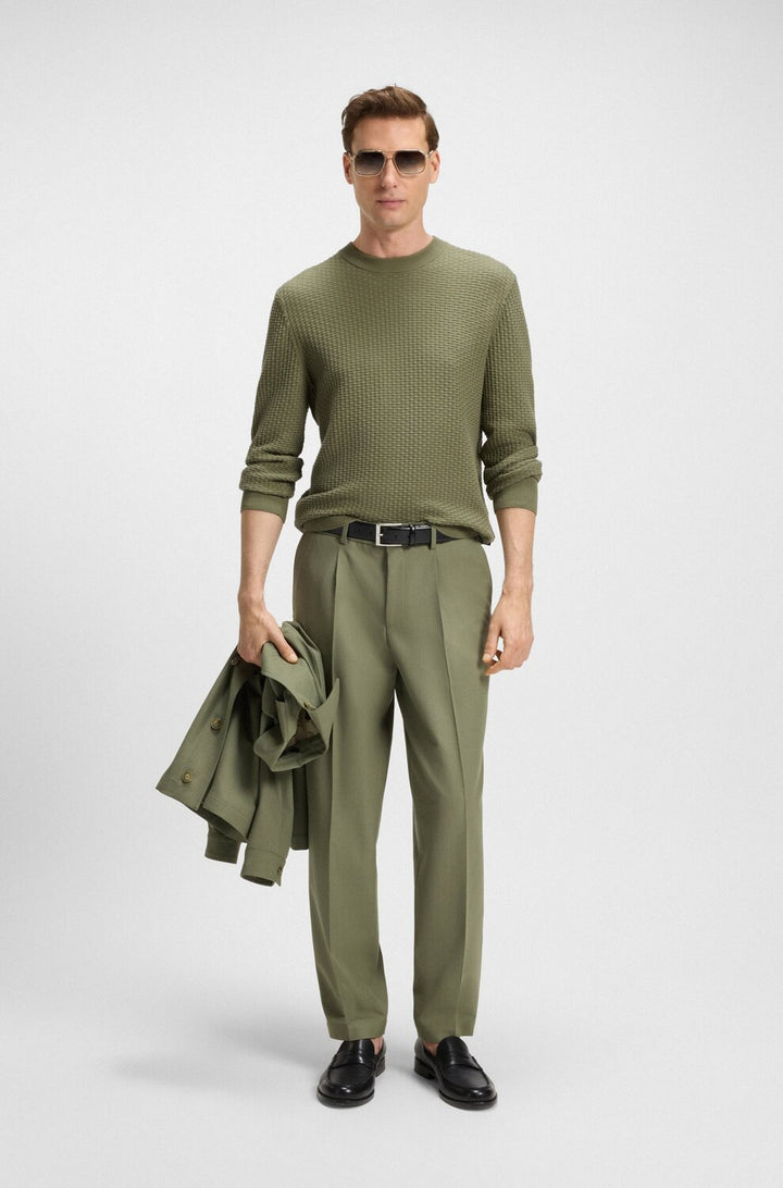 BOSS Regular Fit Trui Ronde Hals – Groen-100% katoen-HEREN TRUIEN & VESTEN-Groen