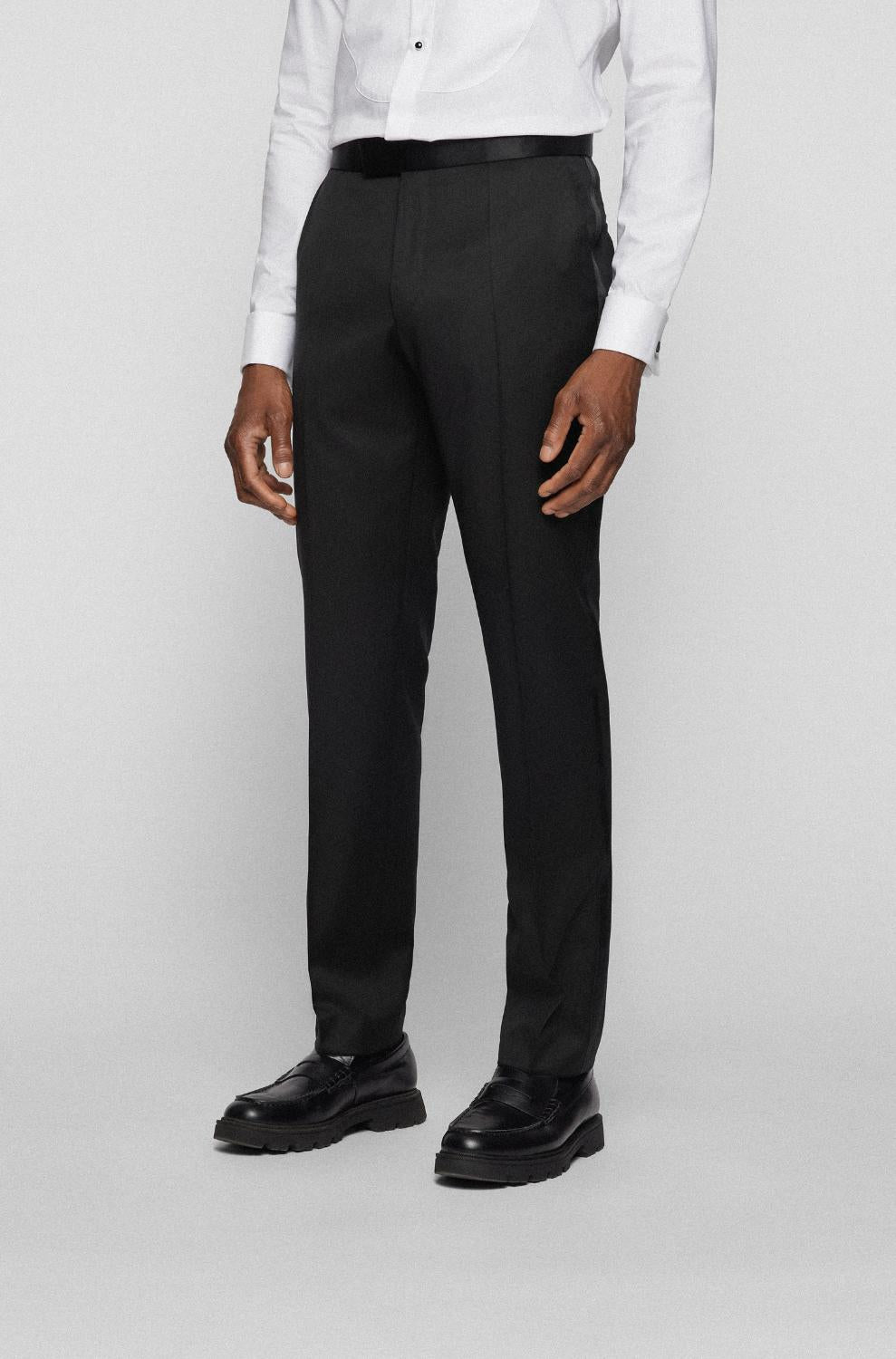 BOSS regular smokingpantalon-100% Scheerwol, Tailleband: 78% Zijde, 22% Polyester, Knie voering : 100% Viscose-HEREN GELEGENHEIDSKLEDING-Zwart