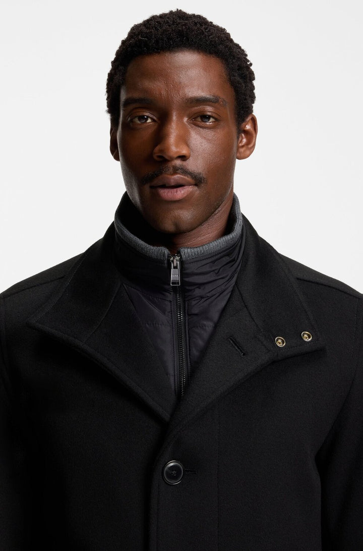 BOSS Relaxed Fit Mantel – Zwart-90% wol, 10% cashmere-HEREN JASSEN & JACKS-Zwart