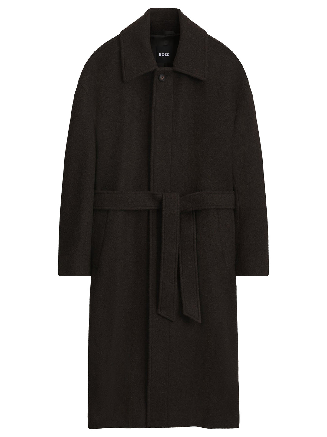 BOSS Relaxed Fit Wollen Mantel – Bruin-100% wol-HEREN JASSEN & JACKS-Bruin