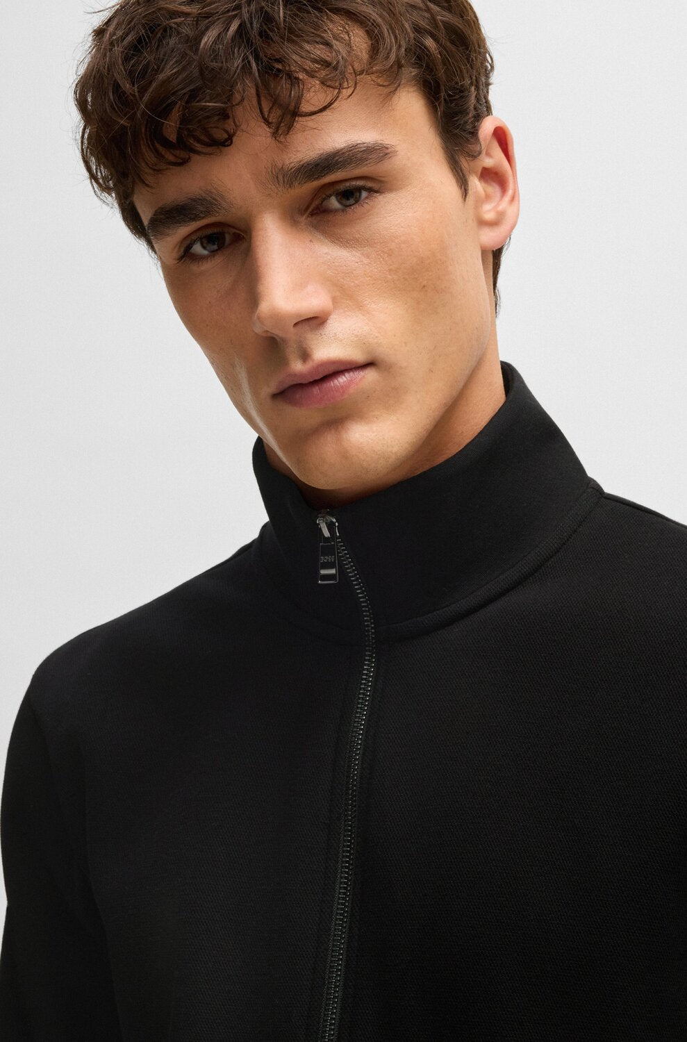 BOSS Shepherd sweatvest met rits -Kwaliteit: 75% Katoen, 20% Polyester, 5% Elastan-HEREN TRUIEN & VESTEN-Zwart