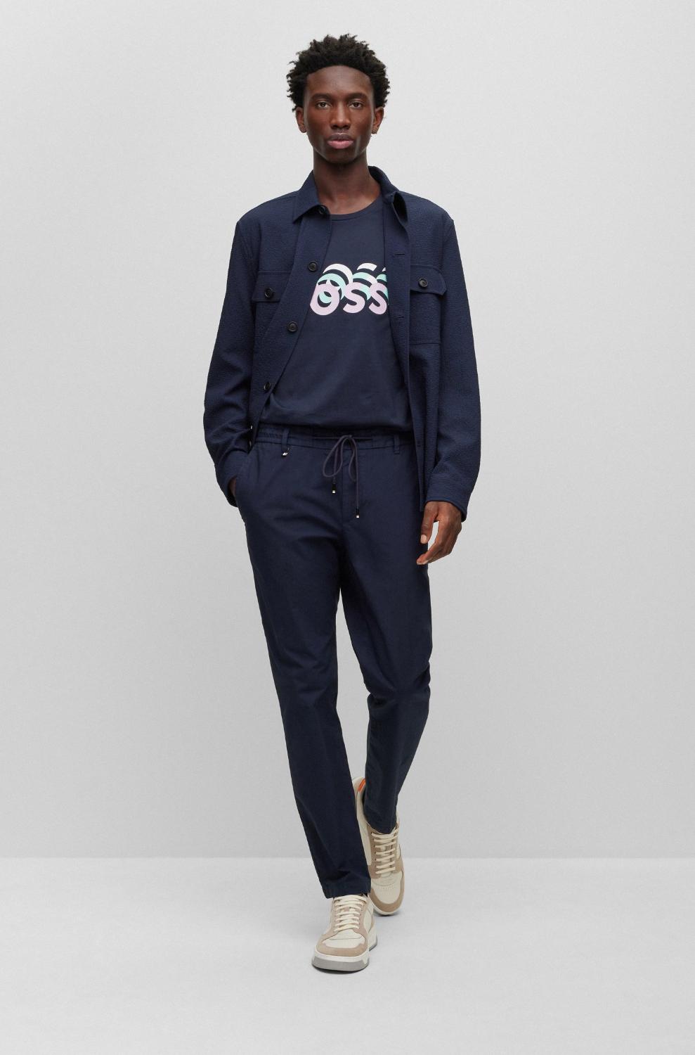 BOSS slim fit broek KANE-DS-54% linnen, 44% katoen, 2% elastaan-HEREN BROEKEN-Blauw