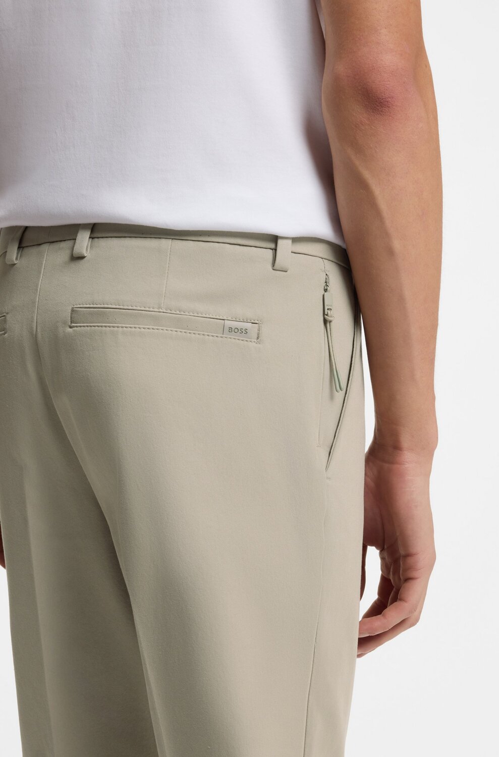 BOSS Slim‑Fit Broek P‑Kaiton1‑Zip – Beige-60% katoen, 33% polyamide, 7% elasthaan-HEREN BROEKEN-Beige