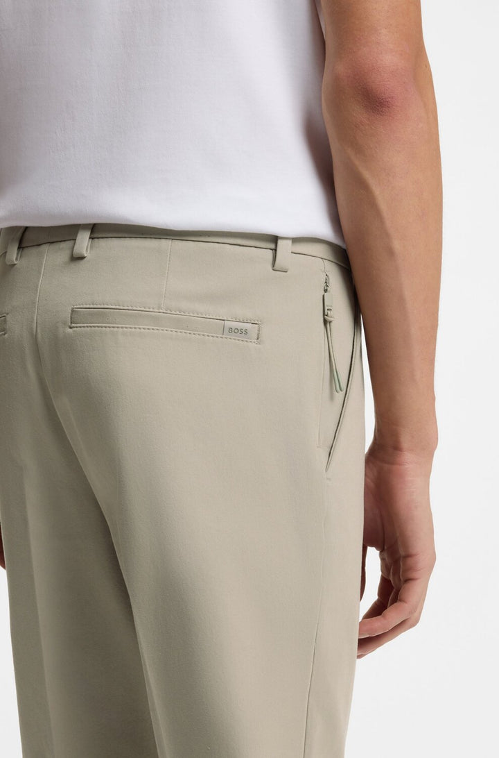 BOSS Slim‑Fit Broek P‑Kaiton1‑Zip – Beige-60% katoen, 33% polyamide, 7% elasthaan-HEREN BROEKEN-Beige