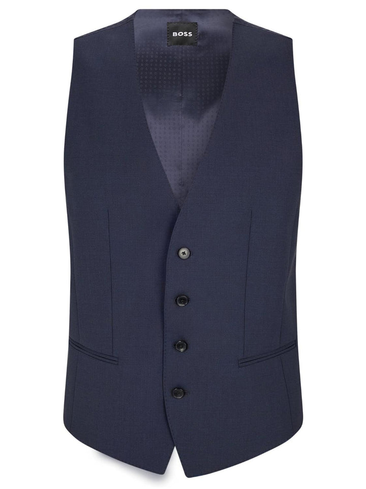 BOSS slim fit gilet H-HUGE-95% wol, 5% elasthaan-HEREN PAKKEN & COLBERTS-Blauw