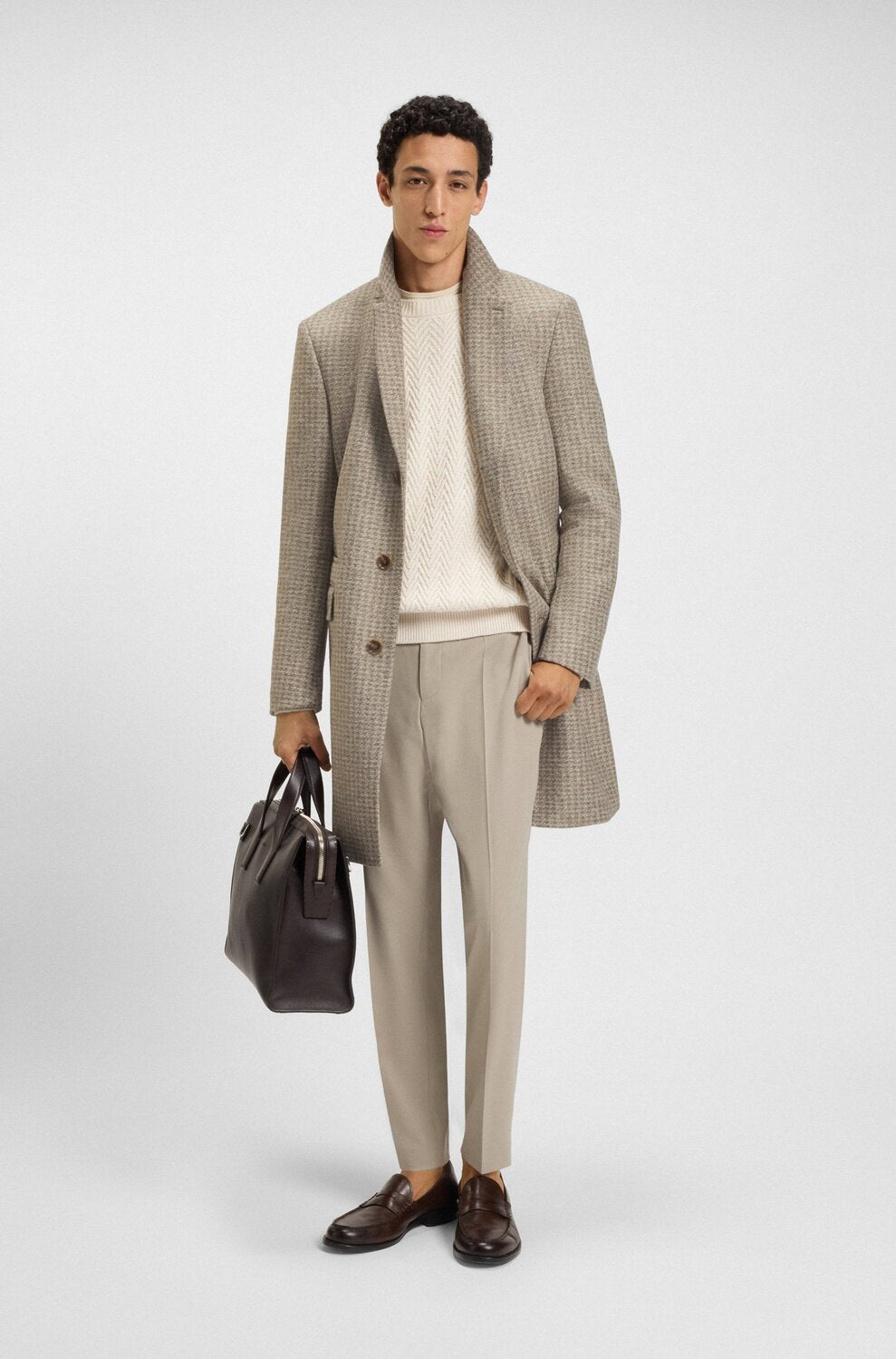 BOSS Slim Fit Mantel – Beige-45% polyester, 40% polyarcryl, 15% wol-HEREN JASSEN & JACKS-Beige