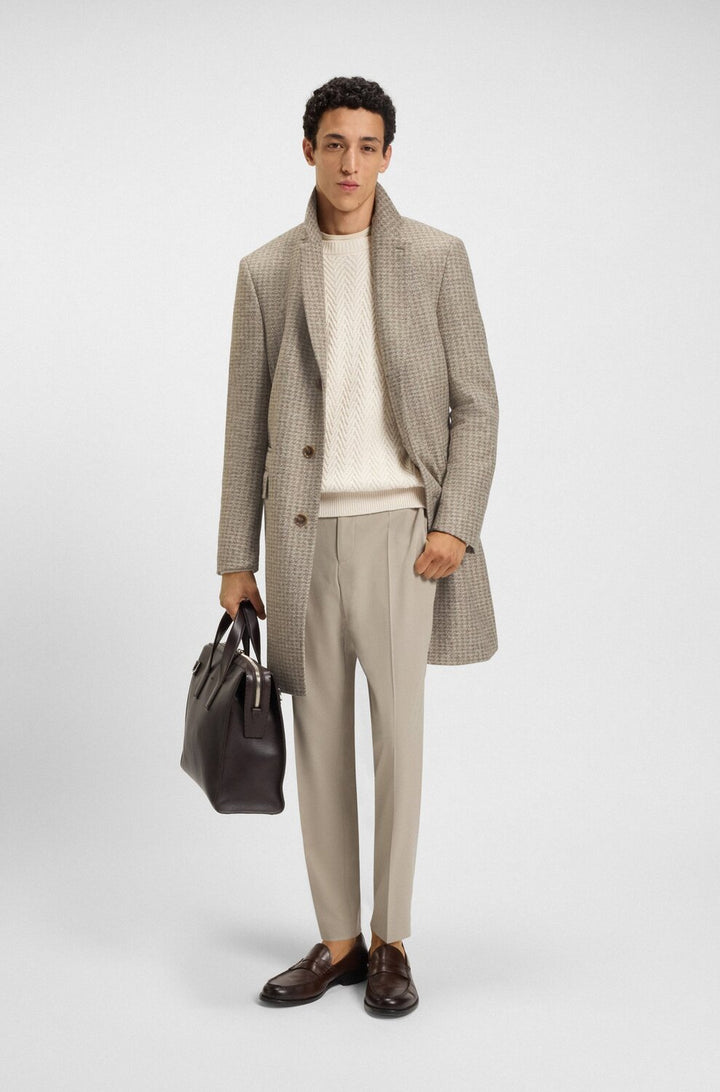 BOSS Slim Fit Mantel – Beige-45% polyester, 40% polyarcryl, 15% wol-HEREN JASSEN & JACKS-Beige