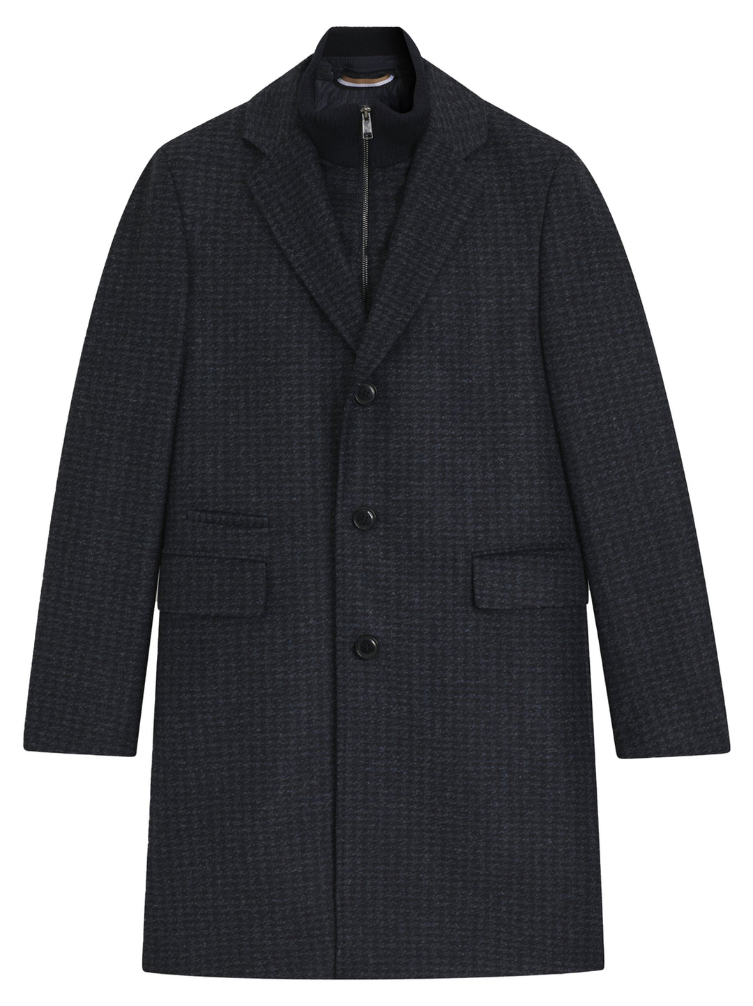 BOSS Slim Fit Mantel – Blauw-45% polyester, 40% polyarcryl, 15% wol-HEREN JASSEN & JACKS-Blauw