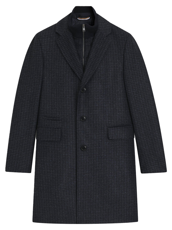 BOSS Slim Fit Mantel – Blauw-45% polyester, 40% polyarcryl, 15% wol-HEREN JASSEN & JACKS-Blauw