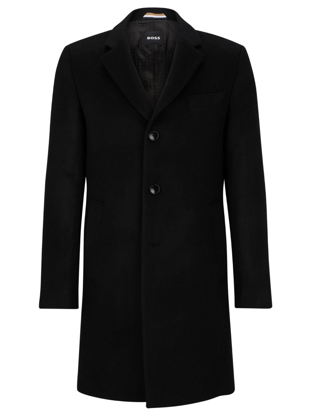 BOSS slim fit mantel H-HYDE-90% wol, 10% kashmier-HEREN JASSEN & JACKS-Zwart