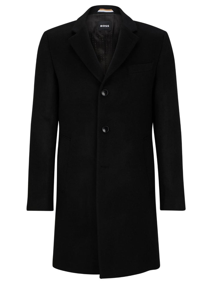 BOSS slim fit mantel H-HYDE-90% wol, 10% kashmier-HEREN JASSEN & JACKS-Zwart