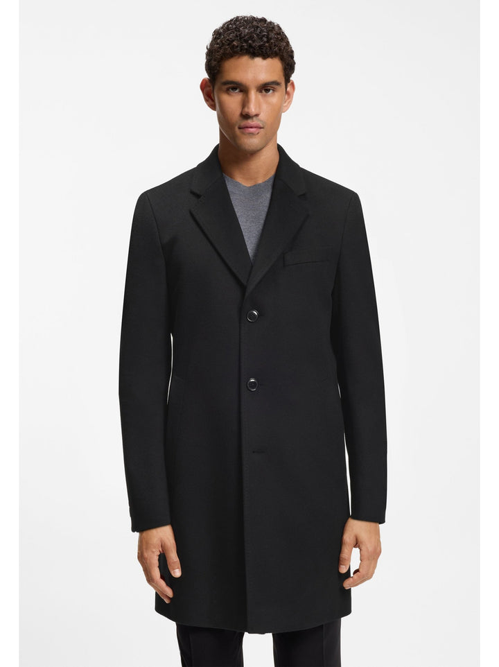 BOSS Slim Fit Mantel – Zwart-90% wol, 10% kasjmier-HEREN JASSEN & JACKS-Zwart
