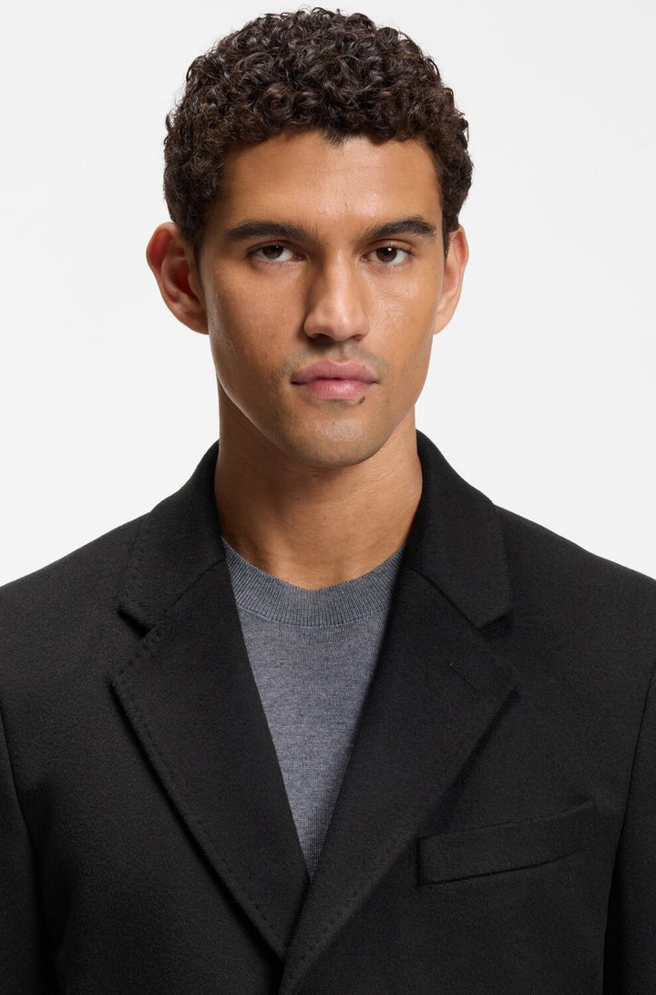 BOSS Slim Fit Mantel – Zwart-90% wol, 10% kasjmier-HEREN JASSEN & JACKS-Zwart