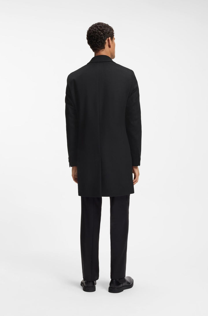 BOSS Slim Fit Mantel – Zwart-90% wol, 10% kasjmier-HEREN JASSEN & JACKS-Zwart