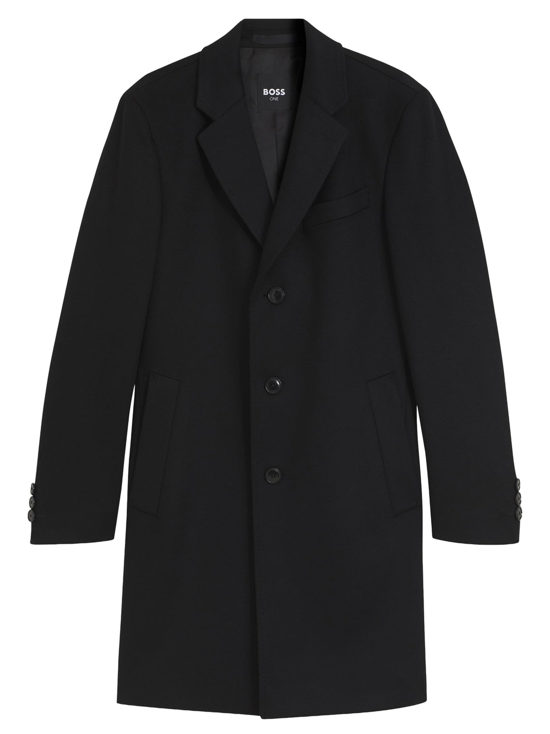 BOSS Slim Fit Mantel – Zwart-90% wol, 10% kasjmier-HEREN JASSEN & JACKS-Zwart