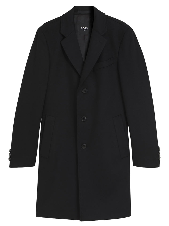 BOSS Slim Fit Mantel – Zwart-90% wol, 10% kasjmier-HEREN JASSEN & JACKS-Zwart