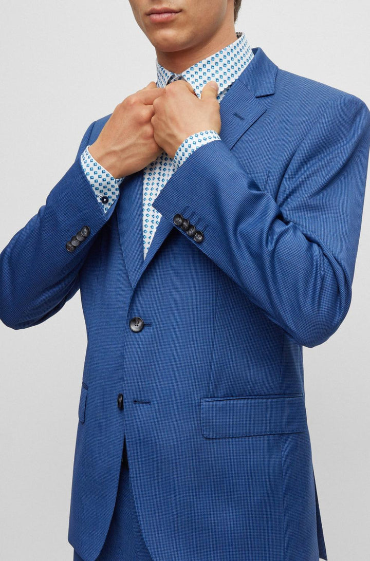 BOSS slim fit pak met dessin-99% wol, 1% elasthaan-HEREN PAKKEN & COLBERTS-Blauw