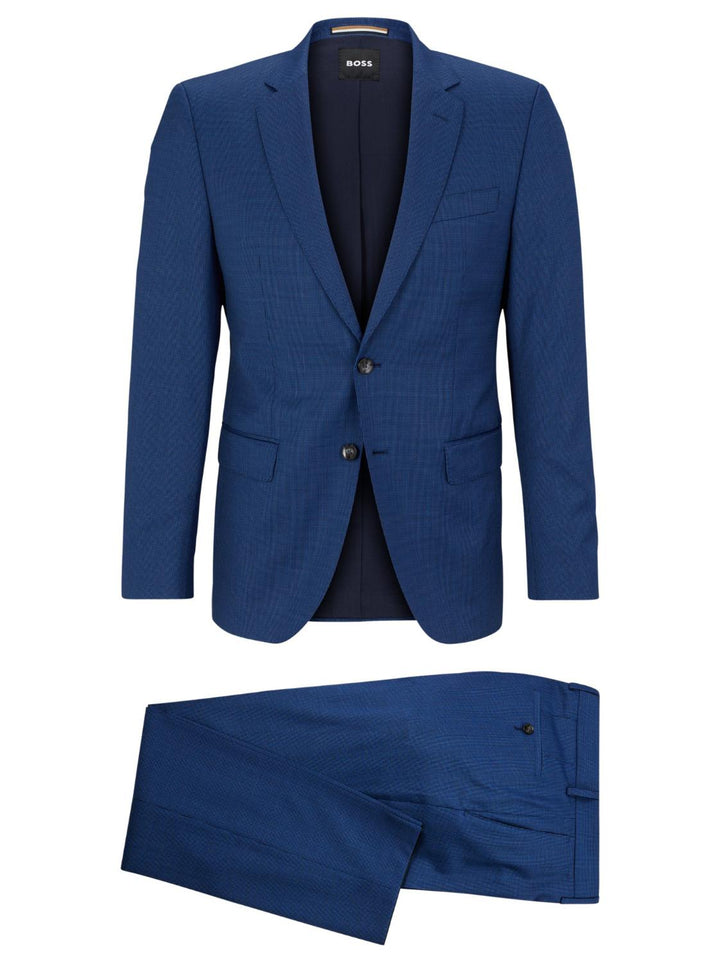 BOSS slim fit pak met dessin-99% wol, 1% elasthaan-HEREN PAKKEN & COLBERTS-Blauw