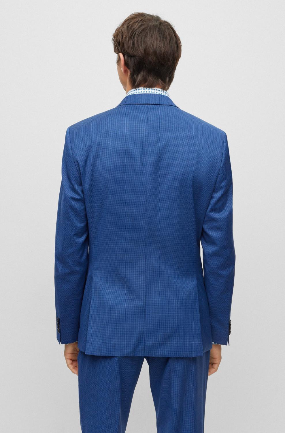 BOSS slim fit pak met dessin-99% wol, 1% elasthaan-HEREN PAKKEN & COLBERTS-Blauw