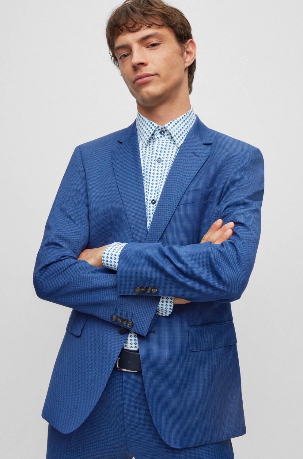 BOSS slim fit pak met dessin-99% wol, 1% elasthaan-HEREN PAKKEN & COLBERTS-Blauw