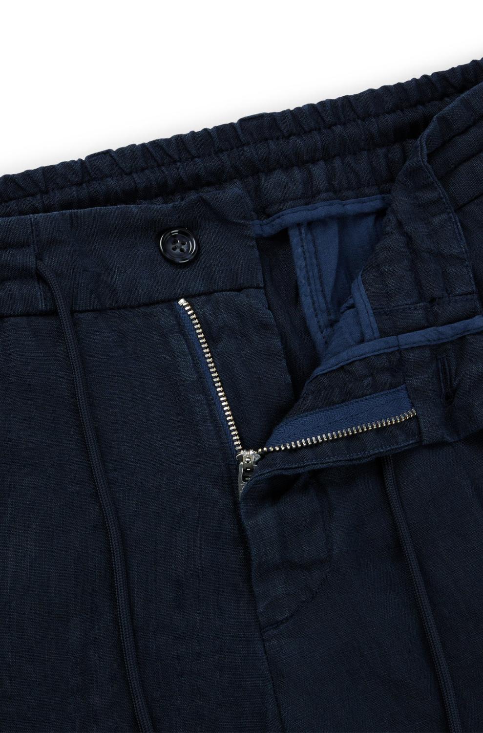 BOSS slim fit pantalon linnen-100% linnen-HEREN BROEKEN-Blauw