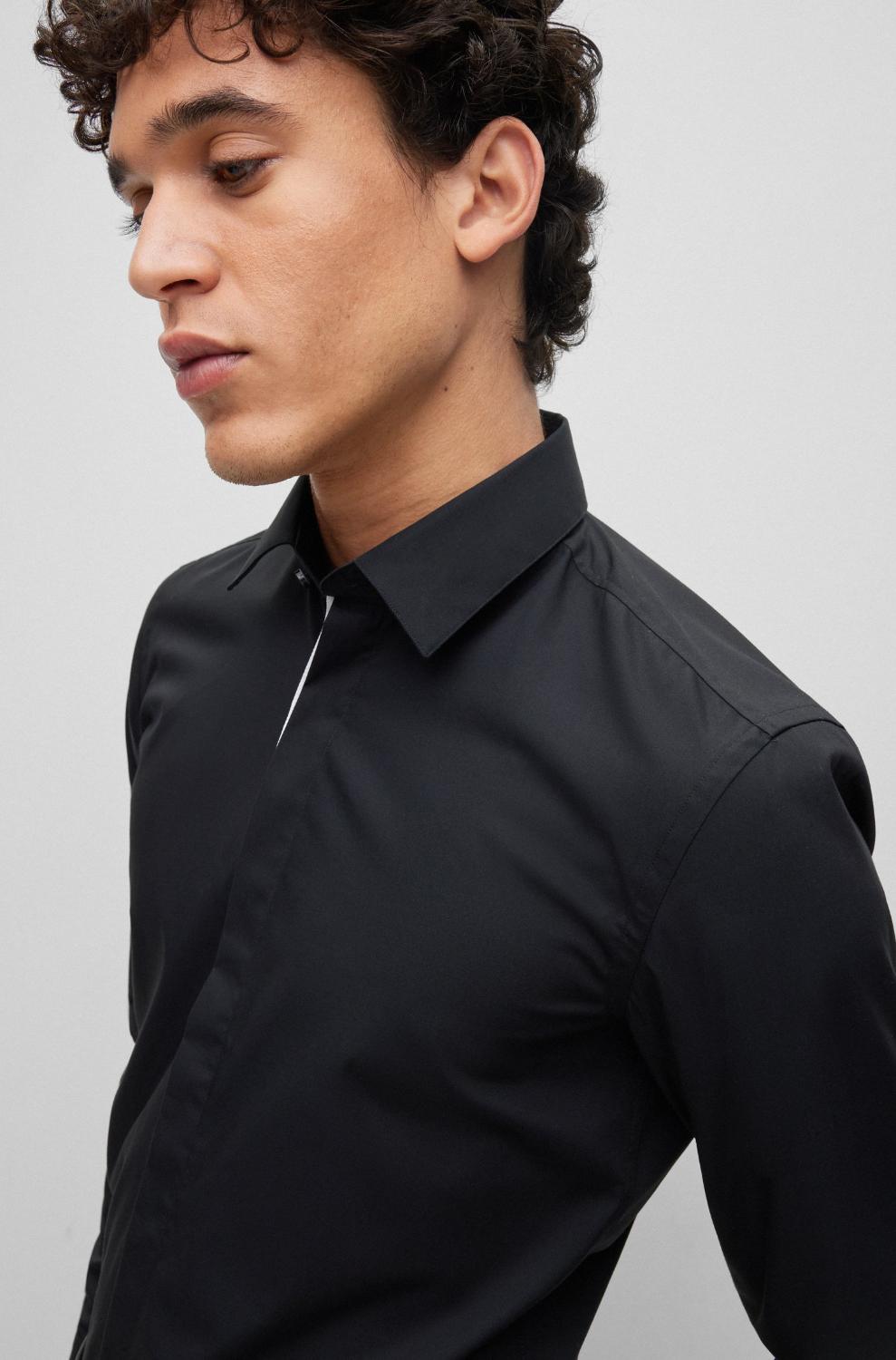 BOSS smokingoverhemd HANK-96% katoen, 4% elasthaan-HEREN GELEGENHEIDSKLEDING-Zwart