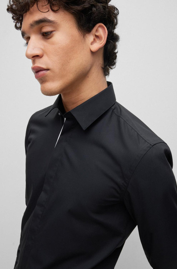 BOSS smokingoverhemd HANK-96% katoen, 4% elasthaan-HEREN GELEGENHEIDSKLEDING-Zwart