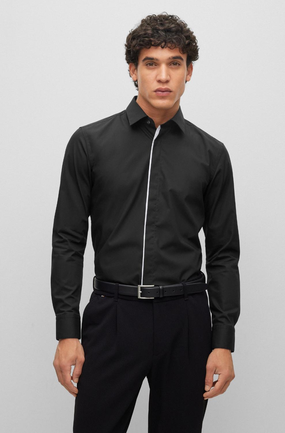 BOSS smokingoverhemd HANK-96% katoen, 4% elasthaan-HEREN GELEGENHEIDSKLEDING-Zwart