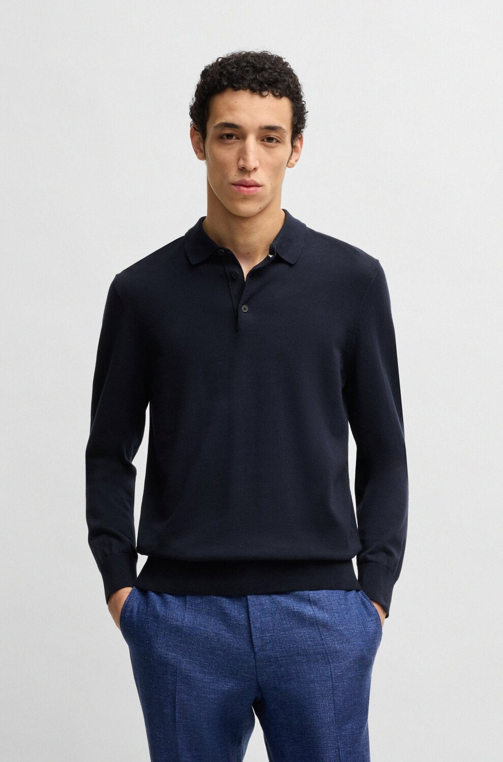 BOSS Trui met polokraag – Blauw-100% katoen-HEREN TRUIEN & VESTEN-Blauw