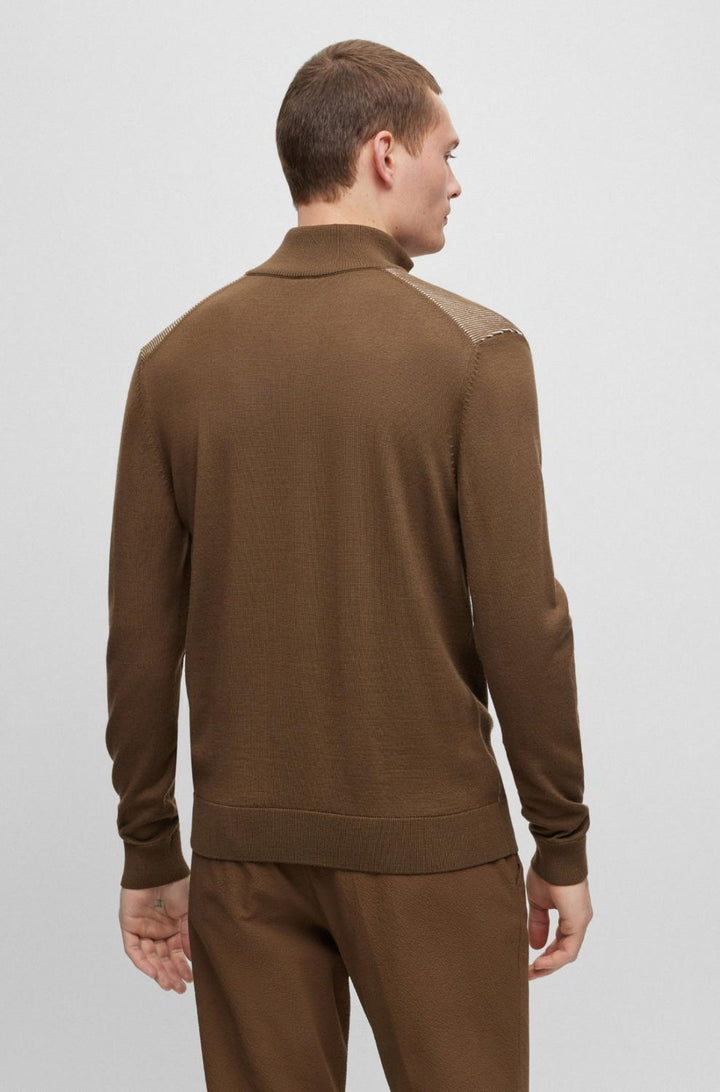 BOSS trui met ritskraag-93% wol, 7% katoen-HEREN TRUIEN & VESTEN-Groen