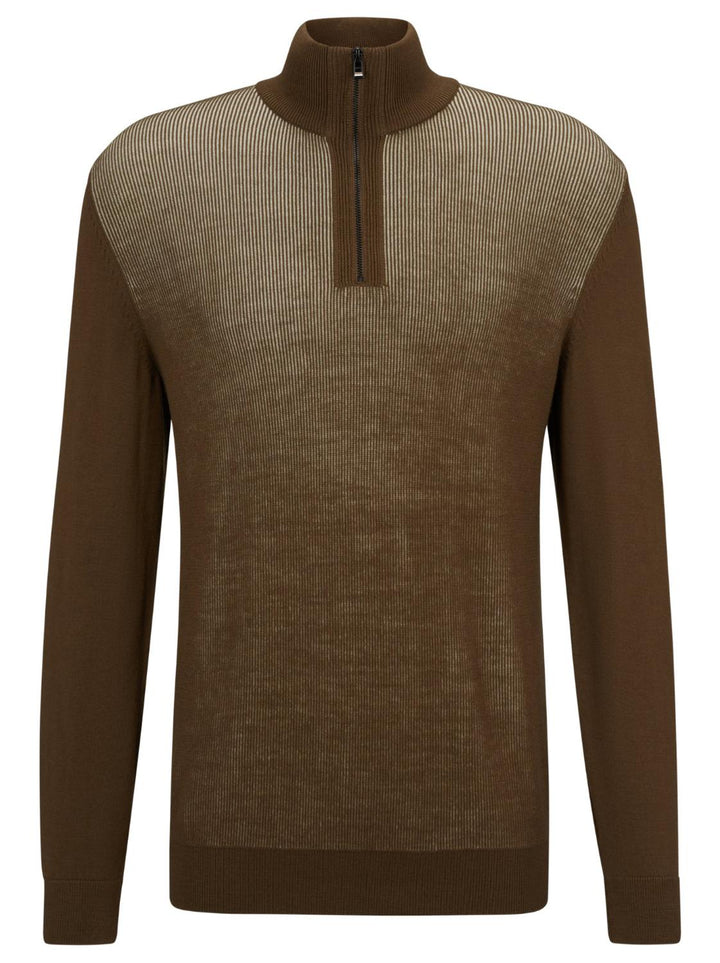 BOSS trui met ritskraag-93% wol, 7% katoen-HEREN TRUIEN & VESTEN-Groen