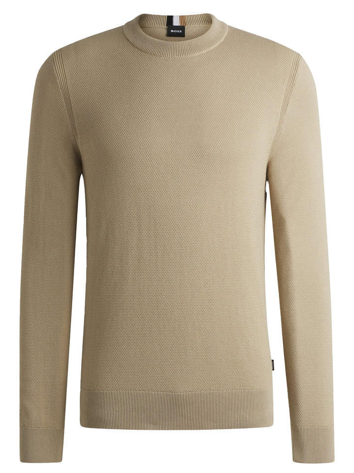 BOSS Trui van katoen met fijne structuur-100% Katoen<br />-HEREN TRUIEN & VESTEN-Beige