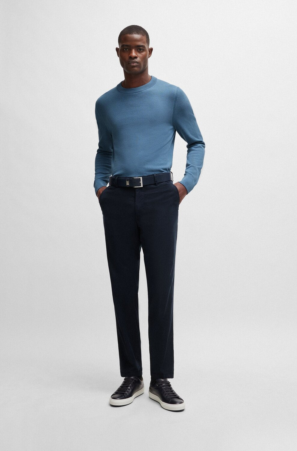 BOSS trui van katoen met fijne structuur-100% Katoen<br />-HEREN TRUIEN & VESTEN-Blauw