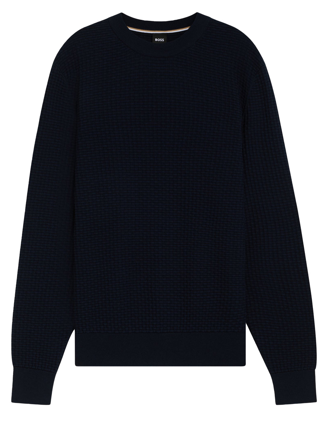 BOSS Waffle Knit Trui – Blauw-100% katoen-HEREN TRUIEN & VESTEN-Blauw