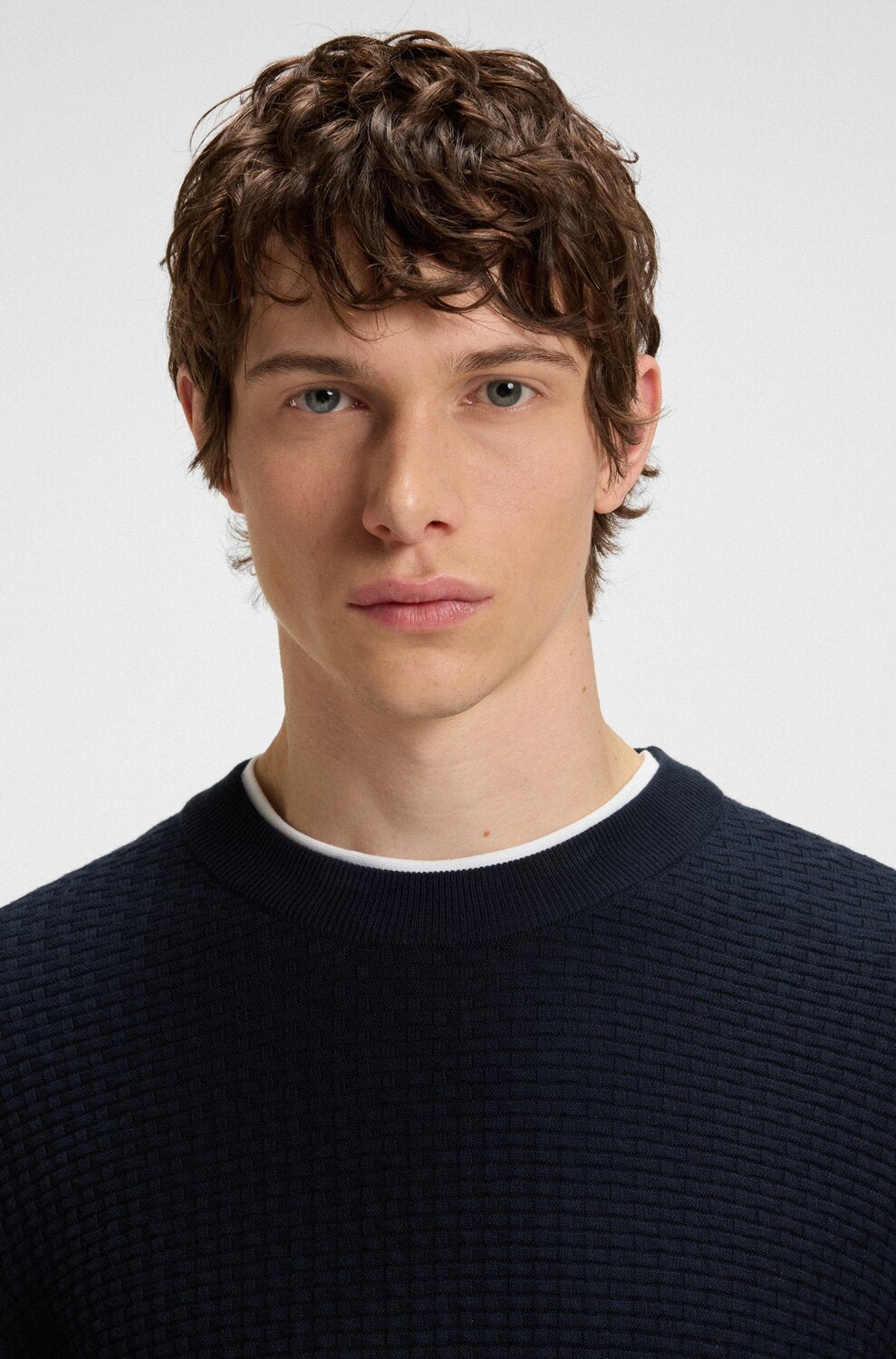 BOSS Waffle Knit Trui – Blauw-100% katoen-HEREN TRUIEN & VESTEN-Blauw