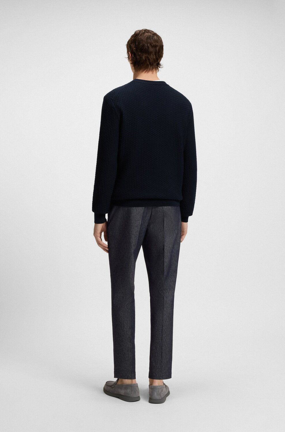 BOSS Waffle Knit Trui – Blauw-100% katoen-HEREN TRUIEN & VESTEN-Blauw