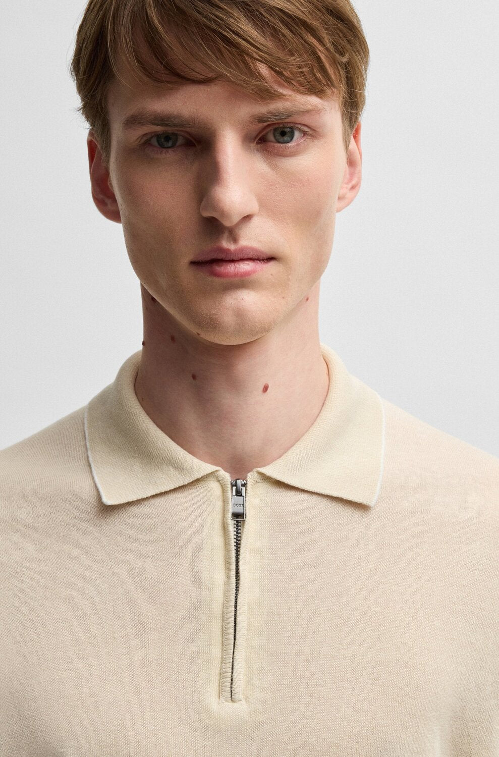 BOSS Zip polo – Room-56% linnen, 44% viscose-HEREN POLO'S & T-SHIRTS-Room