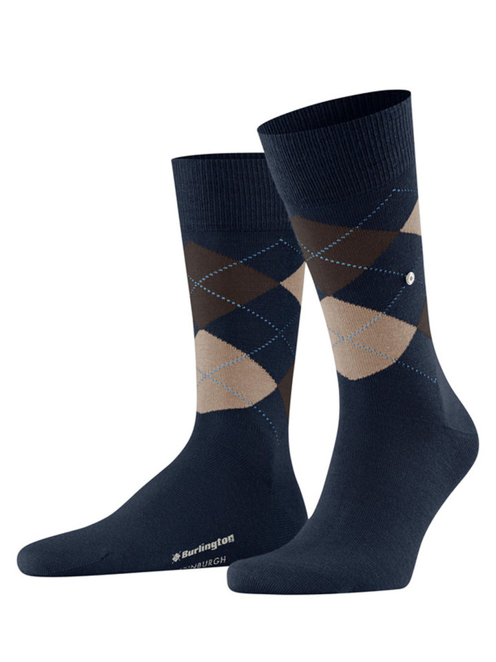 Burlington Edinburgh Heren Sokken – Blauw-71% wol, 29% polyamide-HEREN ONDERMODE-Blauw