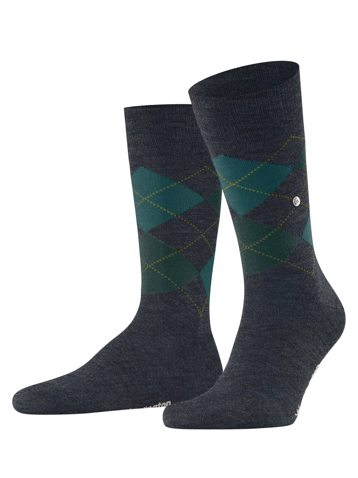 Burlington Edinburgh Melange Heren Sokken – Blauw-71% wol, 29% polyamide-HEREN ONDERMODE-Blauw