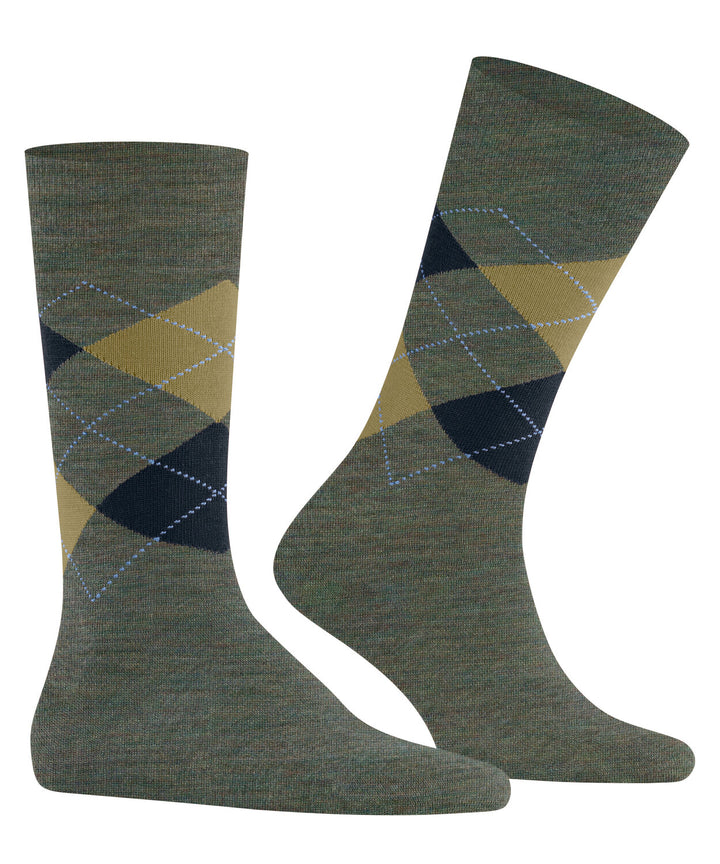 Burlington Edinburgh Melange Heren Sokken – Groen-71% wol, 29% polyamide-HEREN ONDERMODE-Groen