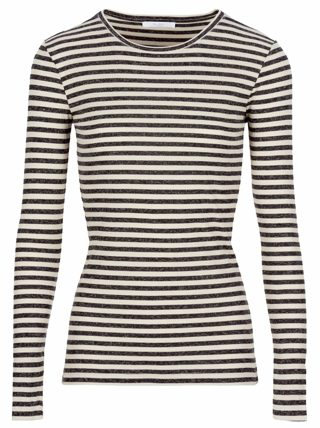by-bar Basic Gestreepte Top – Beige-50% viscose, 35% polyester, 15% linnen-DAMES TOPS & BLOUSES-Beige