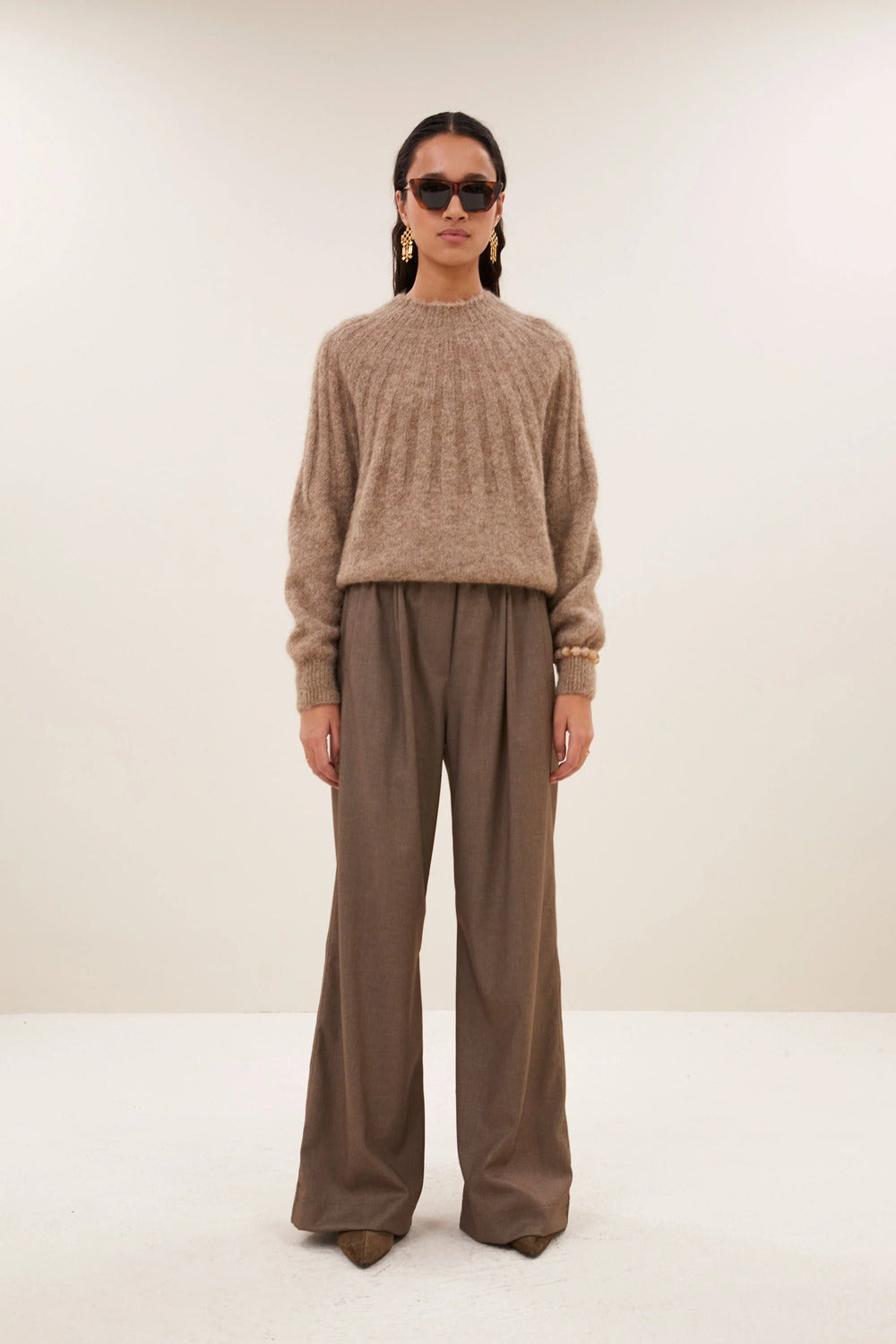 by-bar Benji Melange Pantalon – Bruin-64% polyester, 33% viscose, 3% elasthaan-DAMES BROEKEN-Bruin