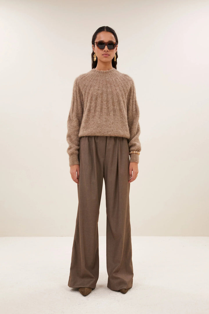 by-bar Benji Melange Pantalon – Bruin-64% polyester, 33% viscose, 3% elasthaan-DAMES BROEKEN-Bruin