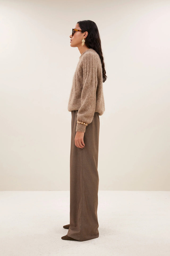 by-bar Benji Melange Pantalon – Bruin-64% polyester, 33% viscose, 3% elasthaan-DAMES BROEKEN-Bruin