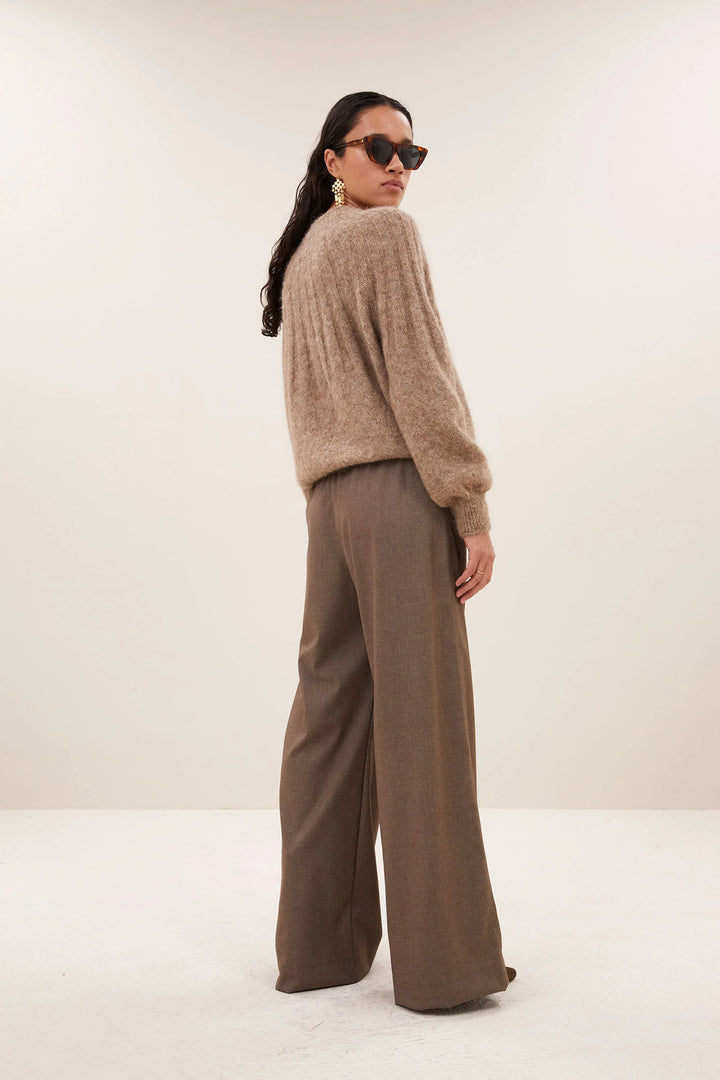 by-bar Benji Melange Pantalon – Bruin-64% polyester, 33% viscose, 3% elasthaan-DAMES BROEKEN-Bruin