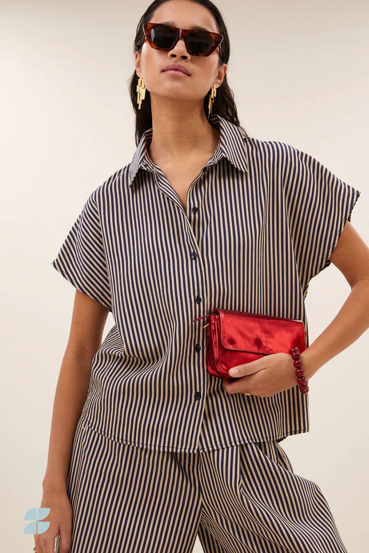 by-bar Blouse – Blauw-85% viscose, 15% polyamide-DAMES TOPS & BLOUSES-Blauw