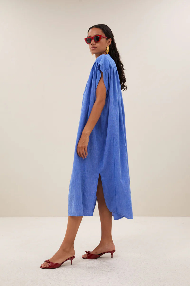by-bar Bodin Athia Jurk – Sapphire Blue-100% katoen-DAMES JURKEN-Blauw