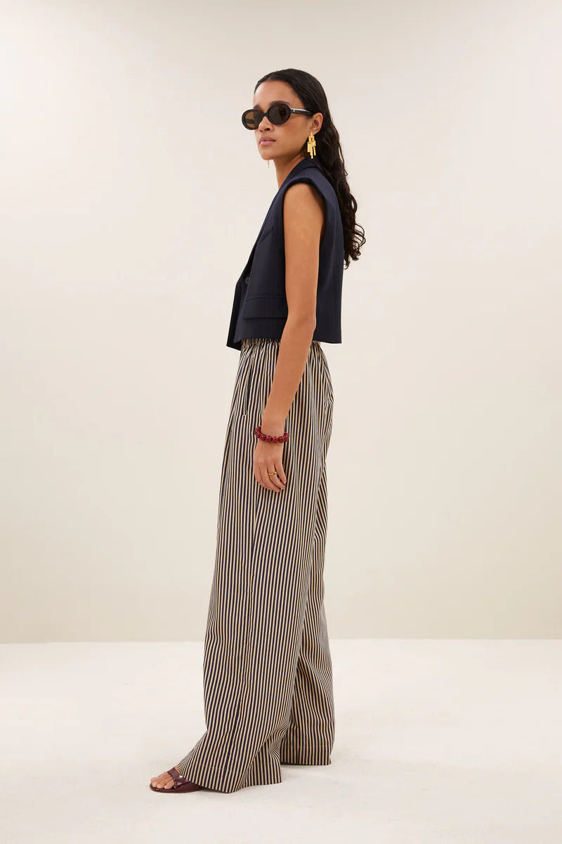 by-bar Celin Stripe Pants – Blauw-85% viscose, 15% polyamide-DAMES BROEKEN-Blauw