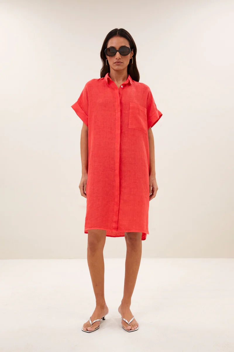 by-bar Hella Linnen Jurk – Lipstick-100% linnen-DAMES JURKEN-Rood
